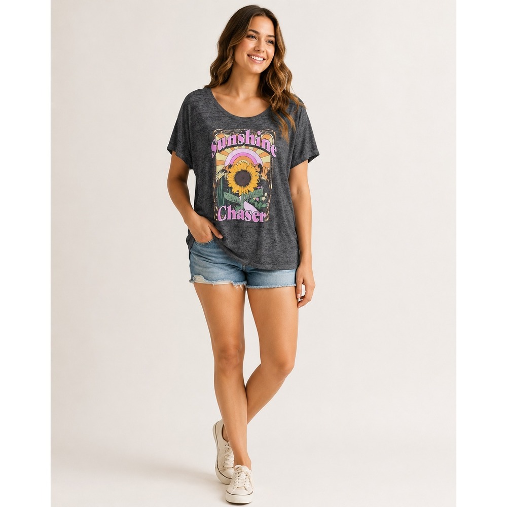 Lane Bryant Tee T-Shirt Womens Plus 18/20 Gray Sunshine Chaser Graphic Sunflower
